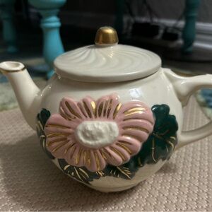 Floral Ceramic Teapot with Pink and Green Design Vintage